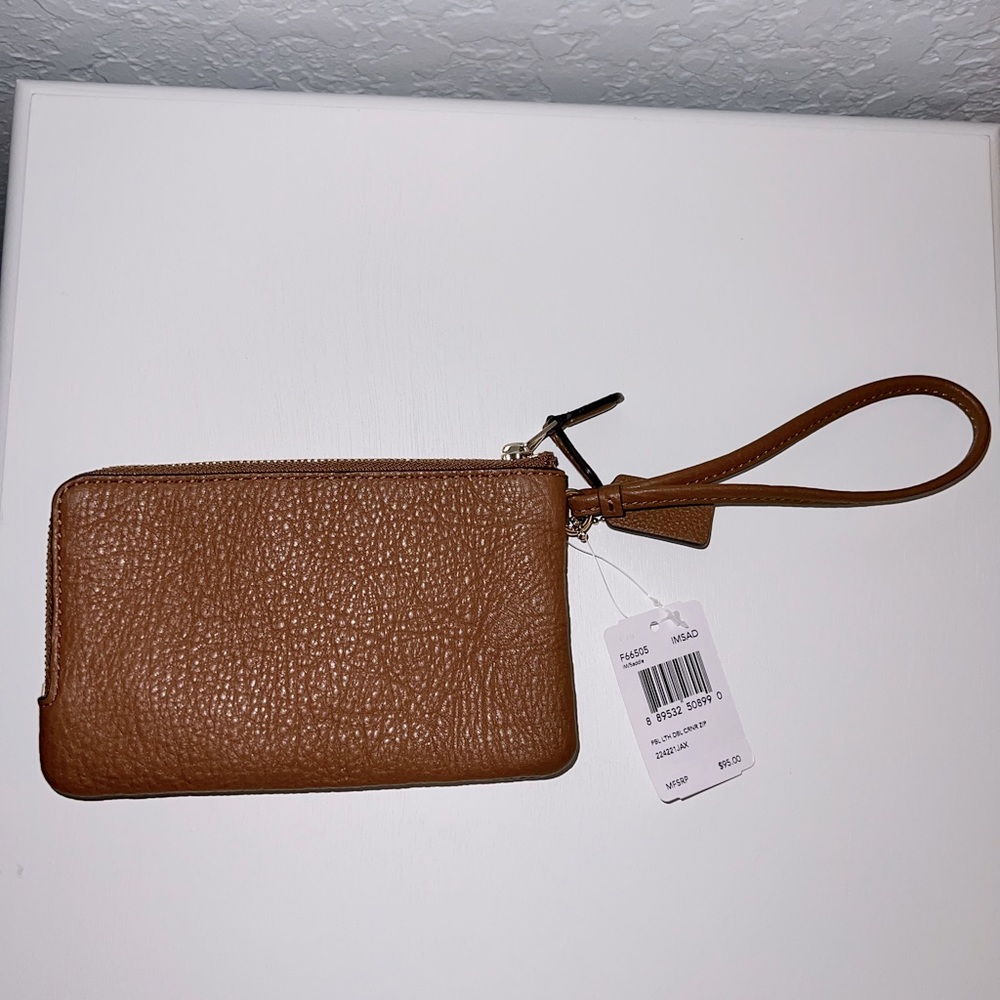 NWT, Coach brown pebble leather, double zip wristlet/wallet/purse bag - Picture 4 of 10